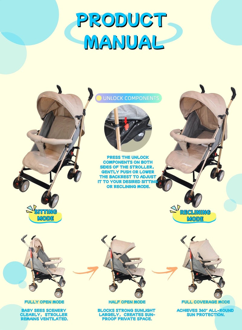 Foldable Ultra Lightweight Travel Stroller with Absorbent Multi Position Reclining Seat Adjustable Canopy Foldable Storage Basket Umbrella Foldable Design NO.1103 - Image 3